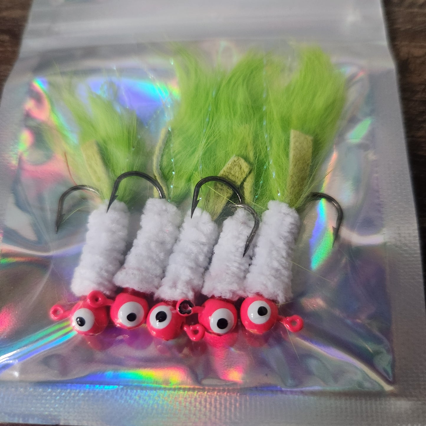 "Melon Head" 5 pack of Crappie Jigs 1/16 and 1/8 ounces